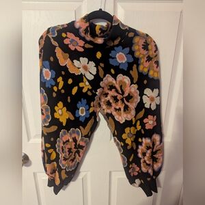 Anthropologie Black and Pink Floral Knit Shrug Farm Rio O/S